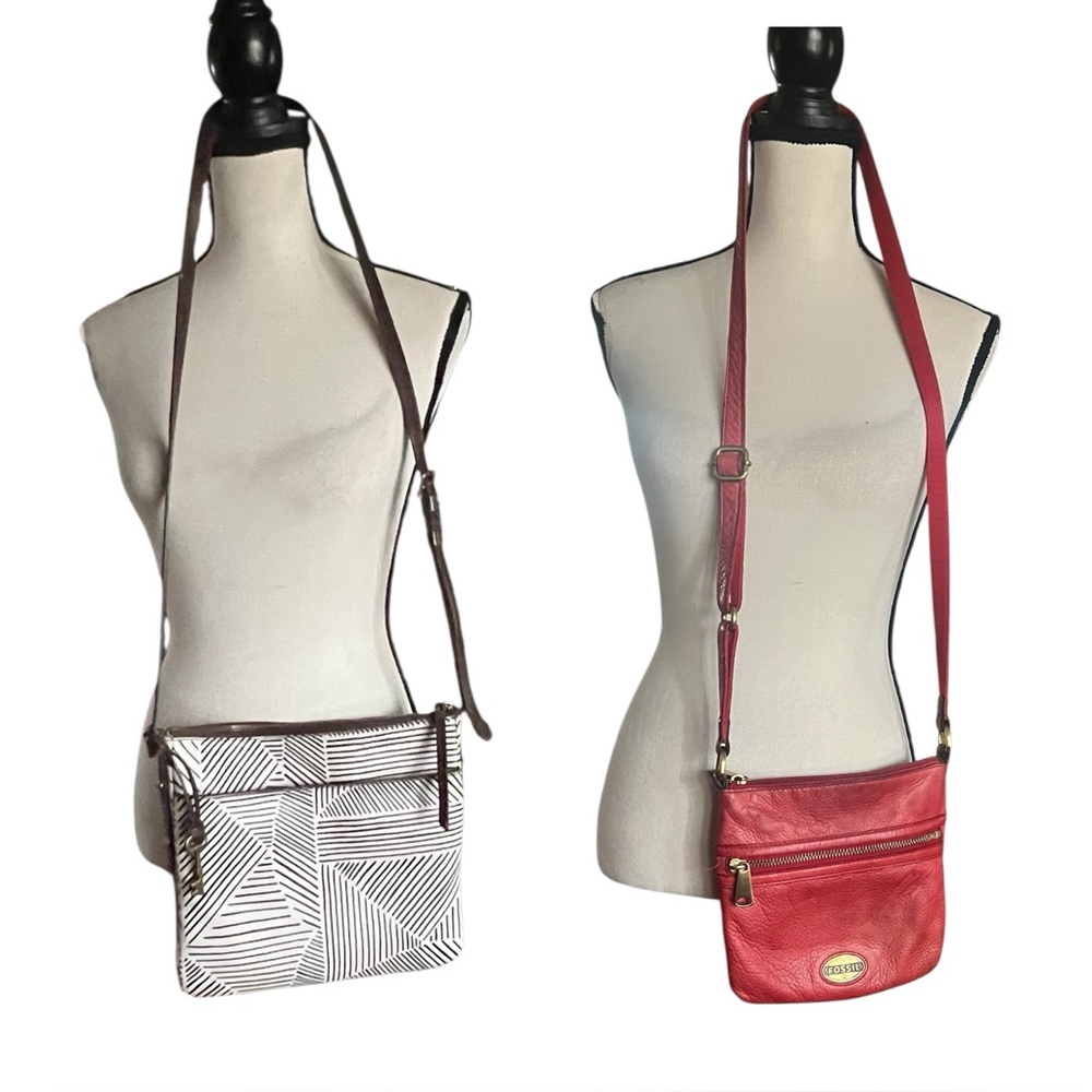 Fossil (2) Crossbody Handbag,red leather & f geometric/abstract pattern bag